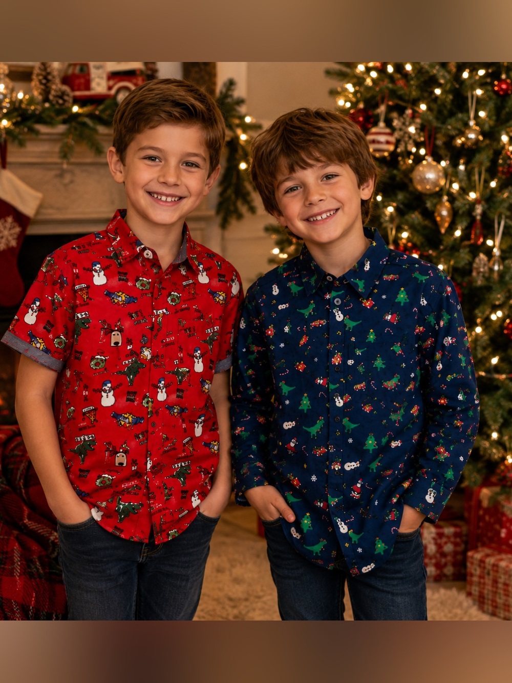 Boys Christmas Button-Up Shirt Bundle Youth Size 8 & 10 / 12 Cotton Holiday Set